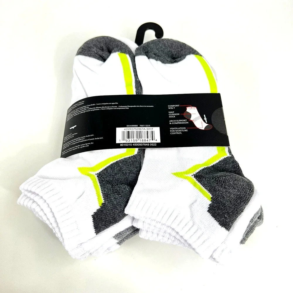 Spyder Women Linear Half Cushion Socks 5 Pairs White Gray Shoe Size 4-10 NEWwTag